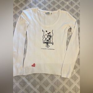 Very Simple romantic White Graphic Women Sweater|size 38